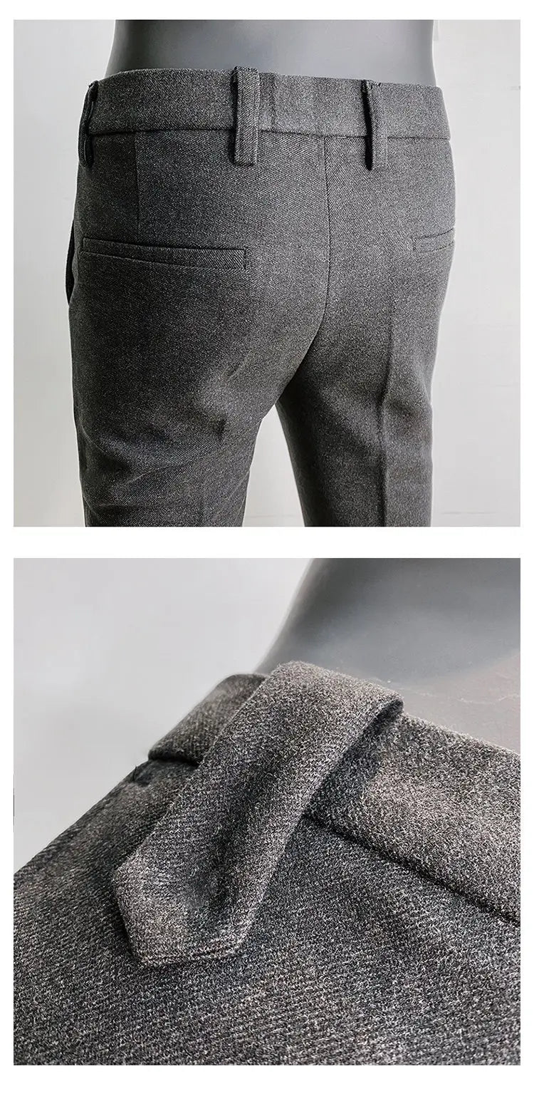 Autumn Winter Thickened Woolen Men Suit Pants New Solid Keep Warm Casual Slim Straight Pant Business Office Social Dress Pants