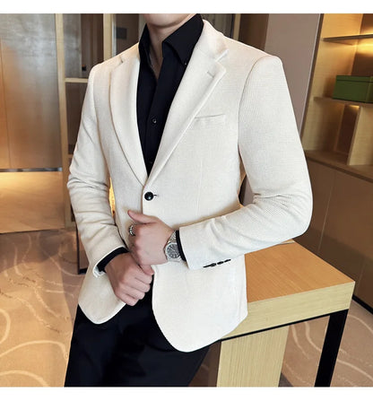 Autumn Winter Fashion Seaweed Pattern Suit Jacket High Quality Luxury Slim Fit Casual Men's Blazers Coats Social Prom Tuxedo