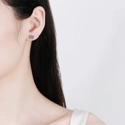 White Gold Plated 1-4ct Moissanite Earring Studs for Women 4 Claws Brilliant Halo Lab Diamond Jewelry S925 Solid Silver