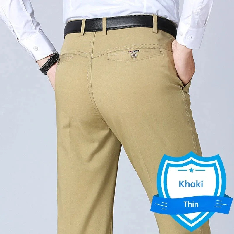 New Arrival 100% Cotton Summer Autumn Men's Casual Pants Fashion Solid Black Beige Gentle Thicken Trousers Brand Smart Suit Pant