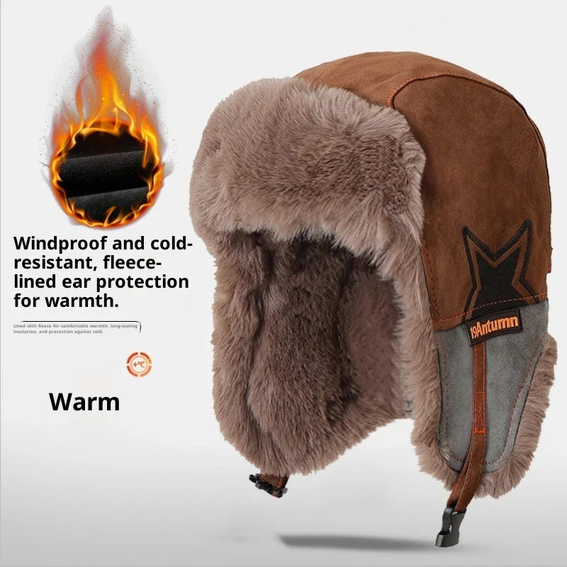 1pc Winter Warm Trapper Pilot Caps for Men,Hunting Warm Ear Flap Russian Winter Ski Cold Weather Bomber Hats