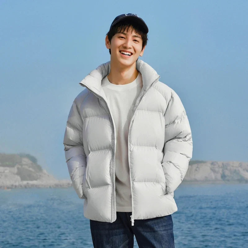 Down Jacket Men 2026 Winter New Thickened Short Coat Three-Proof Thermal Puffer Coat Couple Top Trendy Down Jacket