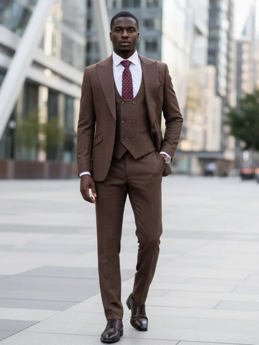 High Quality Men's Suit Brown 3 Pcs Set Slim Fit Male Groom Wedding Blazers Party Dress Suit Business Office