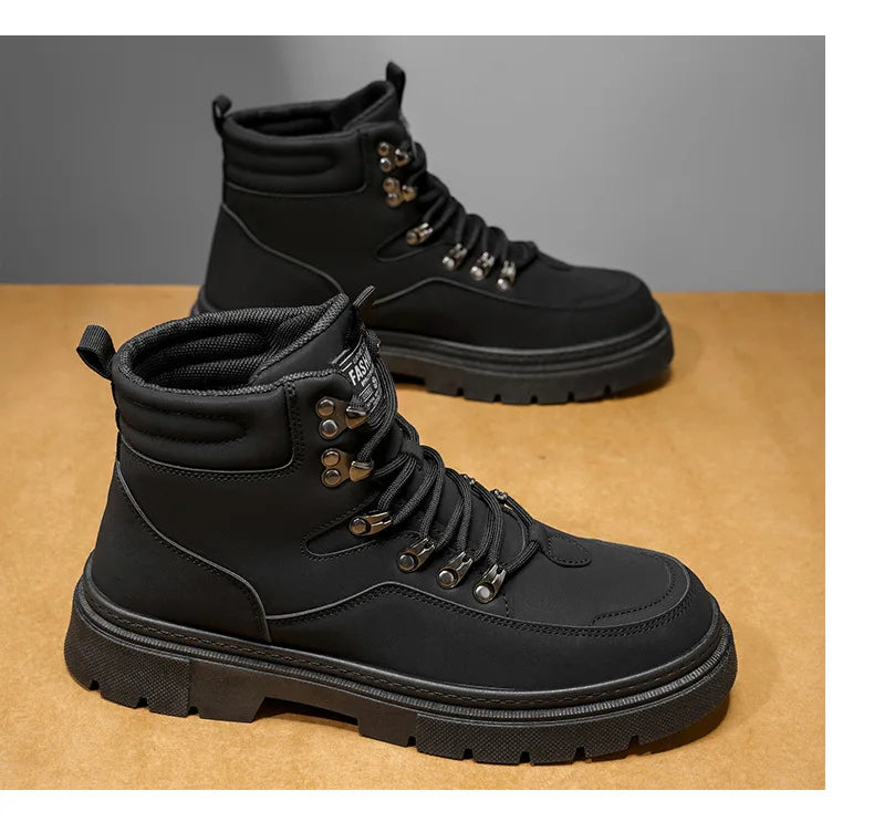 New Men's Leather Boots Brand Retro Comfortable Boots for Men 2026 Fashion High Top Non Slip Casual Shoes Business Work Shoes