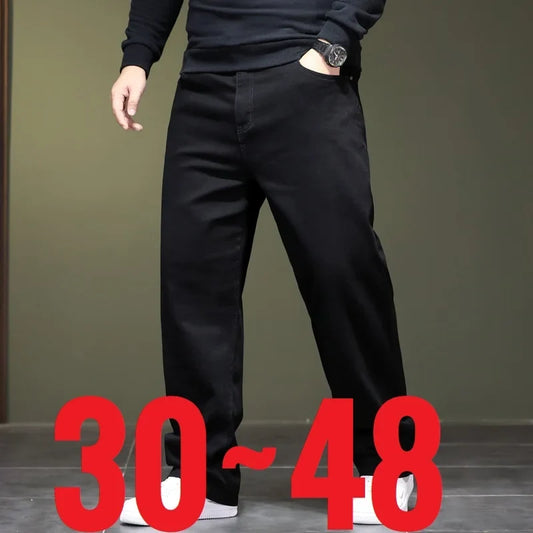 Extra Large Size 48 Men's Jean Straight Leg Loose Denim Pant Male High Elastic Stretch Fleece Big Plus 42 44 46 150 Kg 116 Waist