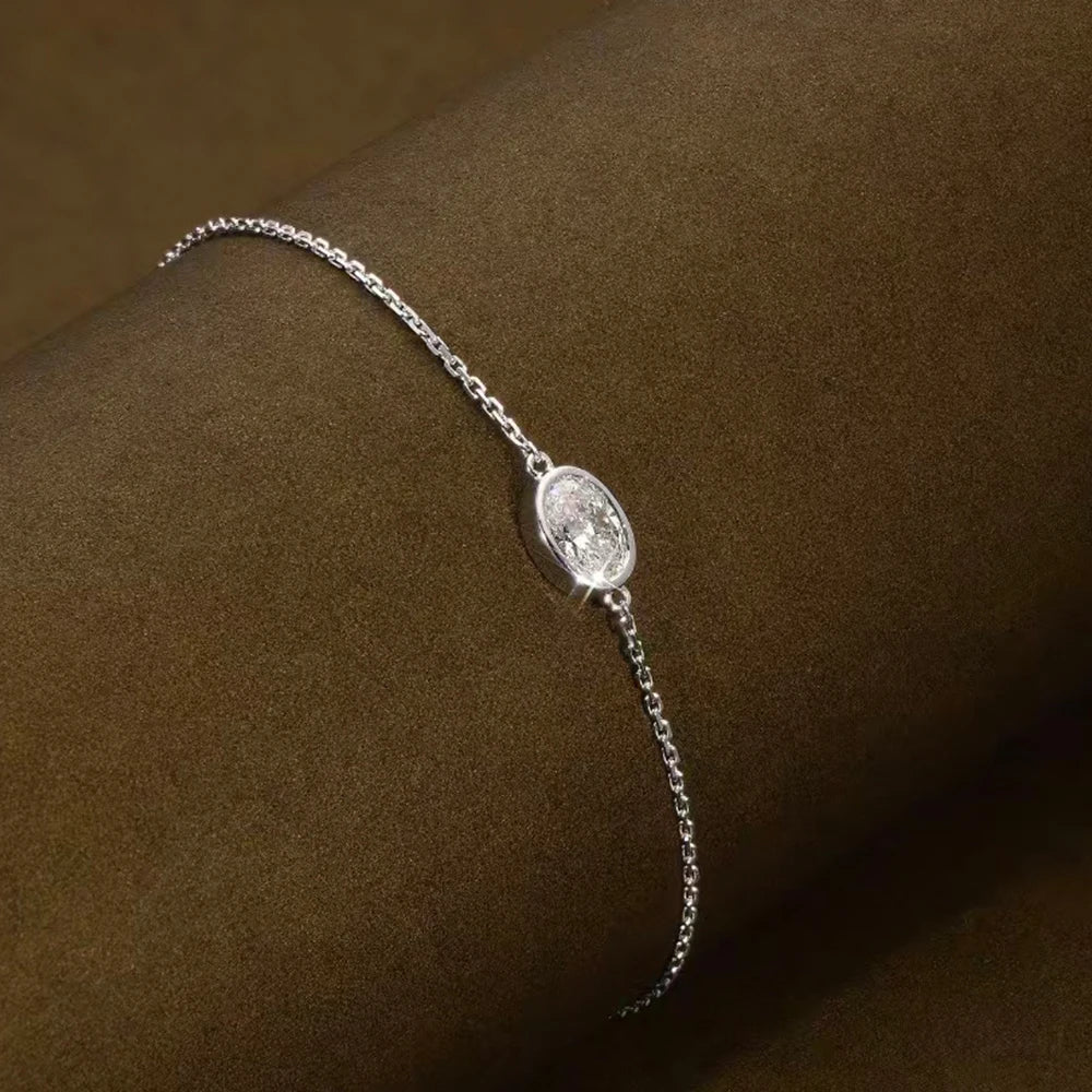 1/2CT Bezel Set Pear Oval Cut Moissanite Solitaire Link Bracelet Women S925 Silver Dainty Diamond Bridal Wrist Chain Gift