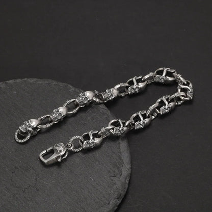 Real 925 Sterling Silver Skull Chain Bracelet for Men and Women Gothic Domineering Street Rock Jewelry Gift