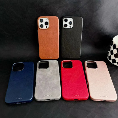 Luxury Business Leather For Magsafe Magnetic Phone Case For IPhone17 16 15 14 ProMax Shockproof Metal Lens Frame Protector Cover