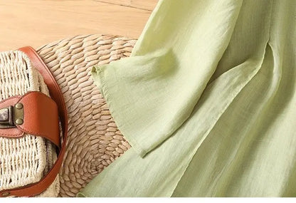 Retro Round Neck Cotton and Linen Embroidered Shirt for Women in Summer New Loose and Elegant Temperament Five-point Sleeve Top