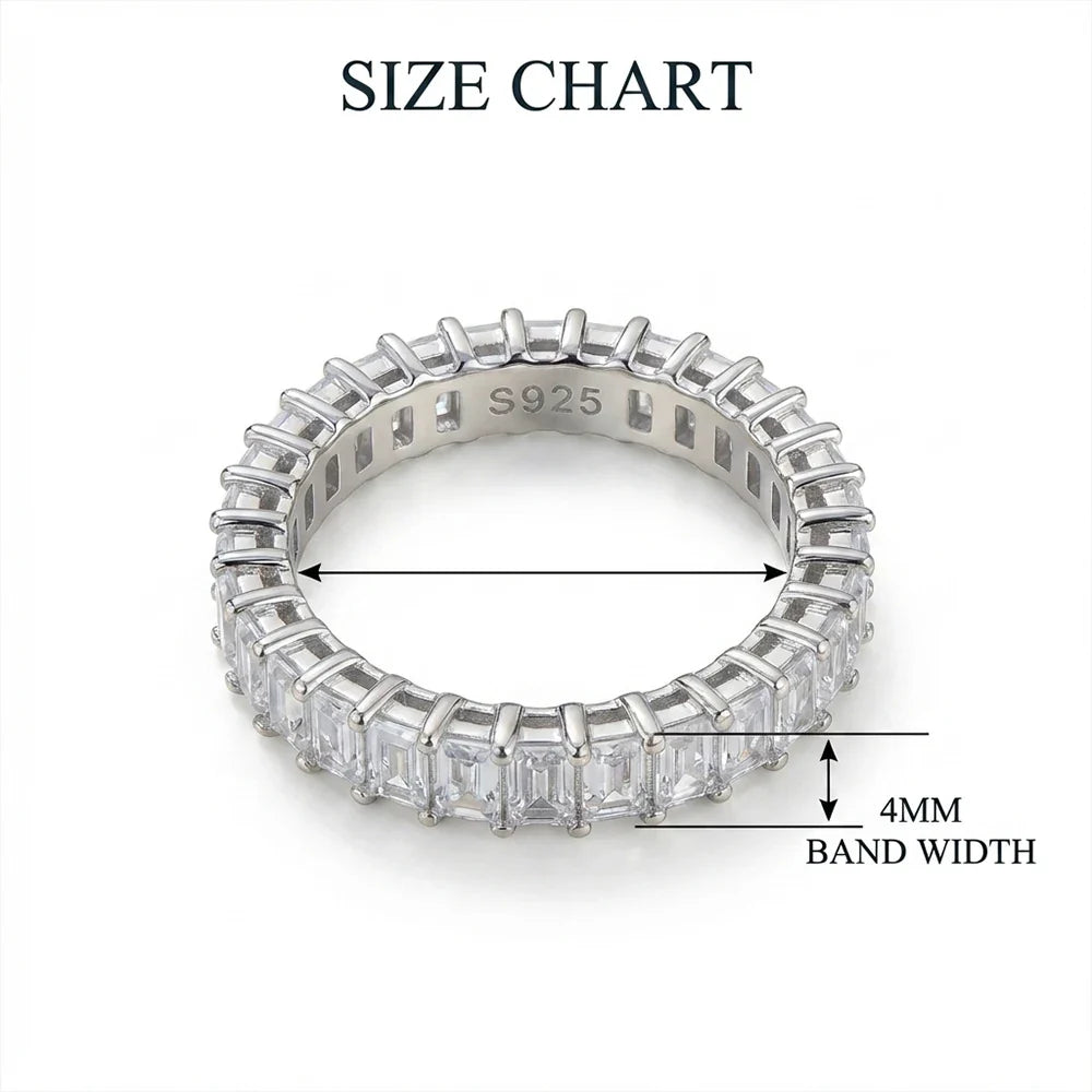 Emerald Cut Moissanite Eternity Ring 925 Sterling Silver Wedding Band D VVS Lab Grow Created Moissanite Rings for Women