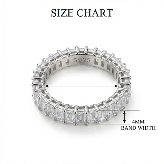 Emerald Cut Moissanite Eternity Ring 925 Sterling Silver Wedding Band D VVS Lab Grow Created Moissanite Rings for Women