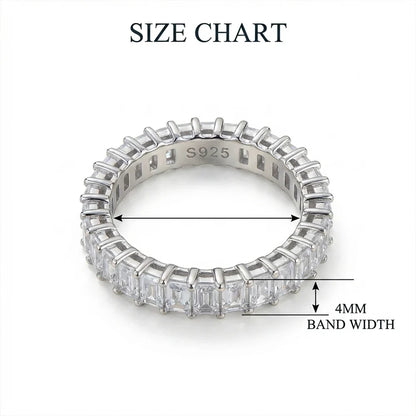 Emerald Cut Moissanite Eternity Ring 925 Sterling Silver Wedding Band D VVS Lab Grow Created Moissanite Rings for Women