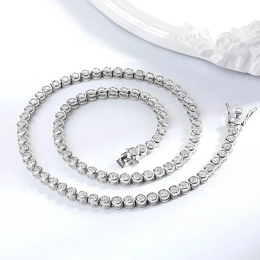 3mm Round Bubble Moissanite Tennis Necklace Bracelets Bezel Setting 925 Silver D Color Diamond Neck Chain Chokers for Women