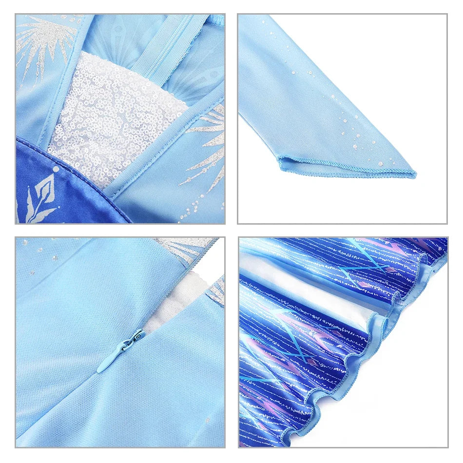 2026 Kids Princess Costume Girls Elsa Anna Dress Carnival Cosplay Snow White Aurora Moana Rapunzel Mermaid Belle Party Outfits