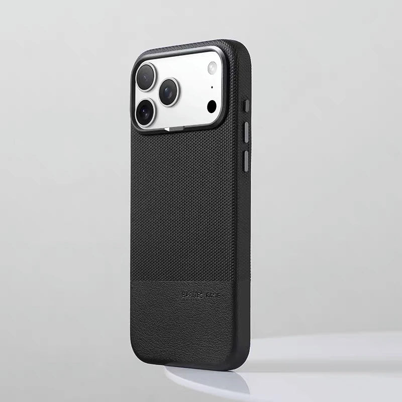 For Magsafe Fine Grained Leather Case For iPhone 17 Pro Max Ari 16 15 14 13 Metal Lens Frame Wireless Charge Accessories Cover