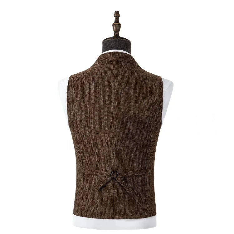 Men's Suit Vest Slim Fit Herringbone Pattern Mail Waistcoat Flip Tie Pocket Vest Business Banquet Wedding Groomsman Dress Vests