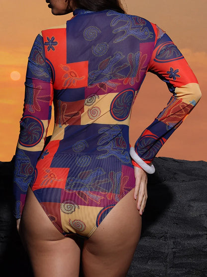 One Piece Sun Protection Swimwear 2026 Women Long Sleeved Print Swimsuit Female Sports Bathers Swimming Bodysuit Beach купальник