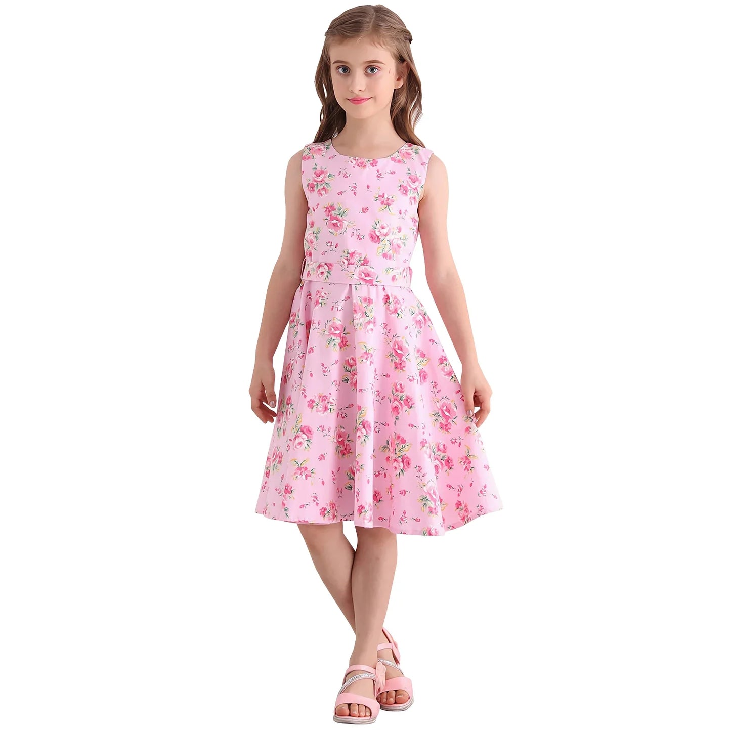 Girl's Retro Dress,Summer Princess Sleeveless Polka Dots Cotton Lightthin Romantic Floral 50s Vintage Dress Party Wedding Daliy