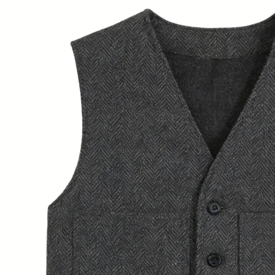 Men Vest Gray V Neck Herringbone Single Button Waistcoat For Wedding Birthday Banquet Party Business Work Daily Men Suit Vest