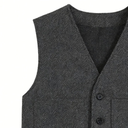 Men Vest Gray V Neck Herringbone Single Button Waistcoat For Wedding Birthday Banquet Party Business Work Daily Men Suit Vest