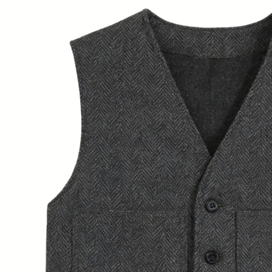 Men Vest Gray V Neck Herringbone Single Button Waistcoat For Wedding Birthday Banquet Party Business Work Daily Men Suit Vest