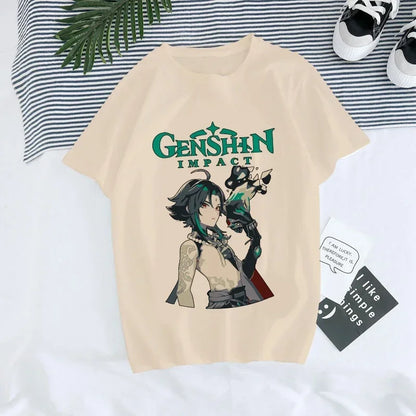 Genshin Impact T Shirt Kawaii Hu Tao Graphic Tees Xiao Kaedehara Kazuha T-shirt Hip Hop Tops Harajuku Tshirt Women 90s Female