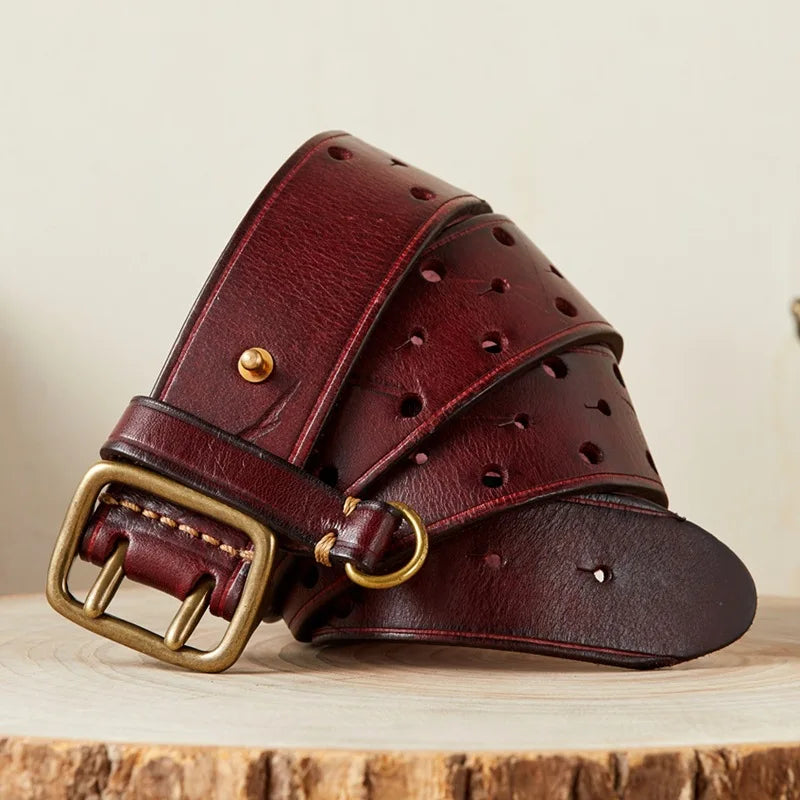 Pure Cowhide 3.8cm Wide Genuine Leather Belt for Men Double Pin Buckle Male Jeans Belts Top Quality Luxury Gift Waistband