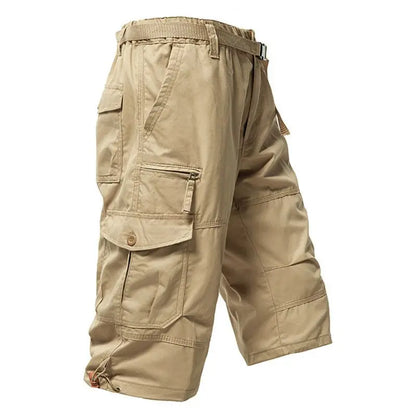 Men Summer Capri Pants Men Plus Size Multi Pocket Cargo Shorts Men Casual Outdoor Breathable Lightweight Daily Wear Street Style