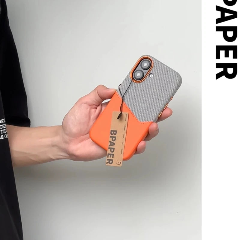 Case For iPhone 17 Pro Max Air Leather and Fabric Splicing Texture Card Insertion Magnetic Phone Cover For iPhone 17 Pro Shell