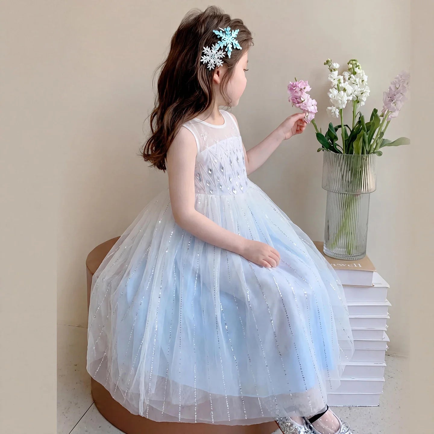 Elsa Princess Dress w/ Cape 2026 New Summer Frozen Cosplay Dresses for Little Girls Birthday Party Sleeveless Mesh Evening Dress