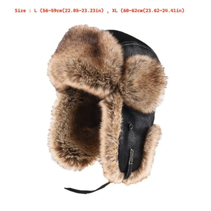 New Leather Winter Hat Faux Fur Lined Pilot Ski Ushanka Thicken Warm Windproof Snow Cap With Ear Flap Men's Hats & Caps
