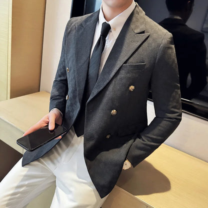 6 Color Luxury Double Breasted Blazers Coats 2024 New Fashion Checkered Business Slim Fit Social   Formal Suit Jacket 5XL-M