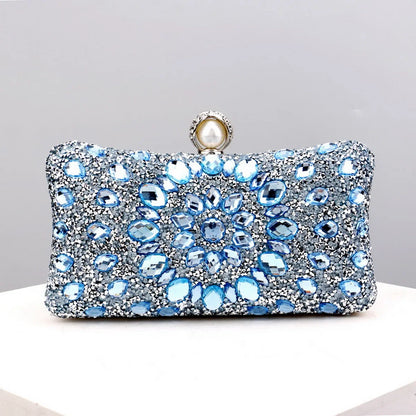 Full Diamonds Evening Bags Acrylic Flower Rhinestones Clutch Bags Metal Pearl Luxury Prom Wedding Dinner Handbags