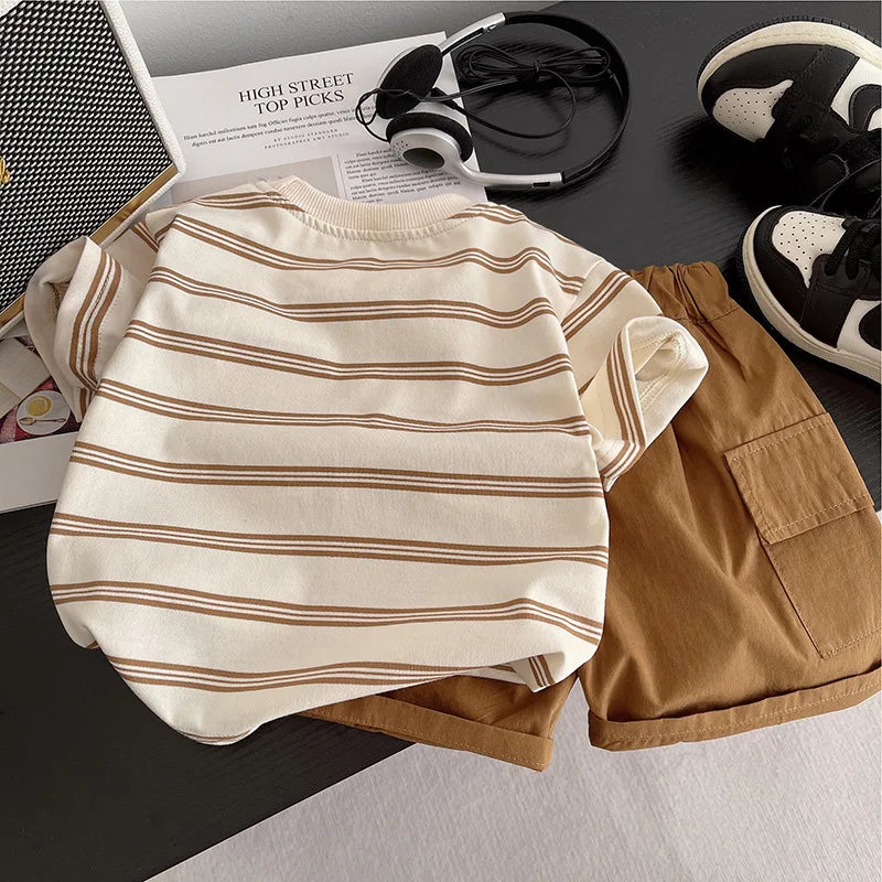 Children Summer Fashion Baby Boy Clothes Suits Striped Pocket TShirt Shorts 2pcs/Set Toddler Casual Costume Kids Tracksuits