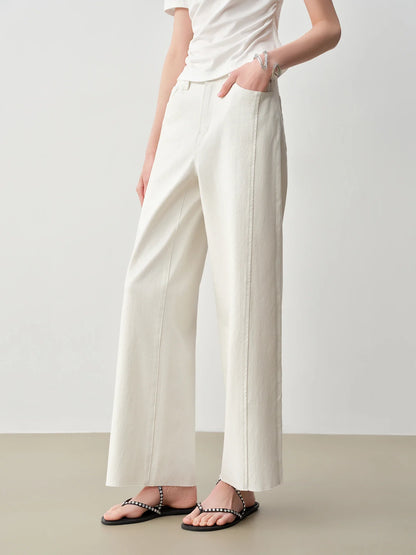 Patchwork Design Straight Ankle-length Jeans Frayed Edges Women's Spring 2026 New Arrivals Commuting Basics