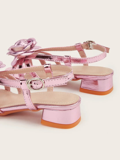 2025 Summer New Children's High Heels Fashion Flower Girls' Princess Sandals Silver Kid's Performance Dance Shoes 5-10 Years Old