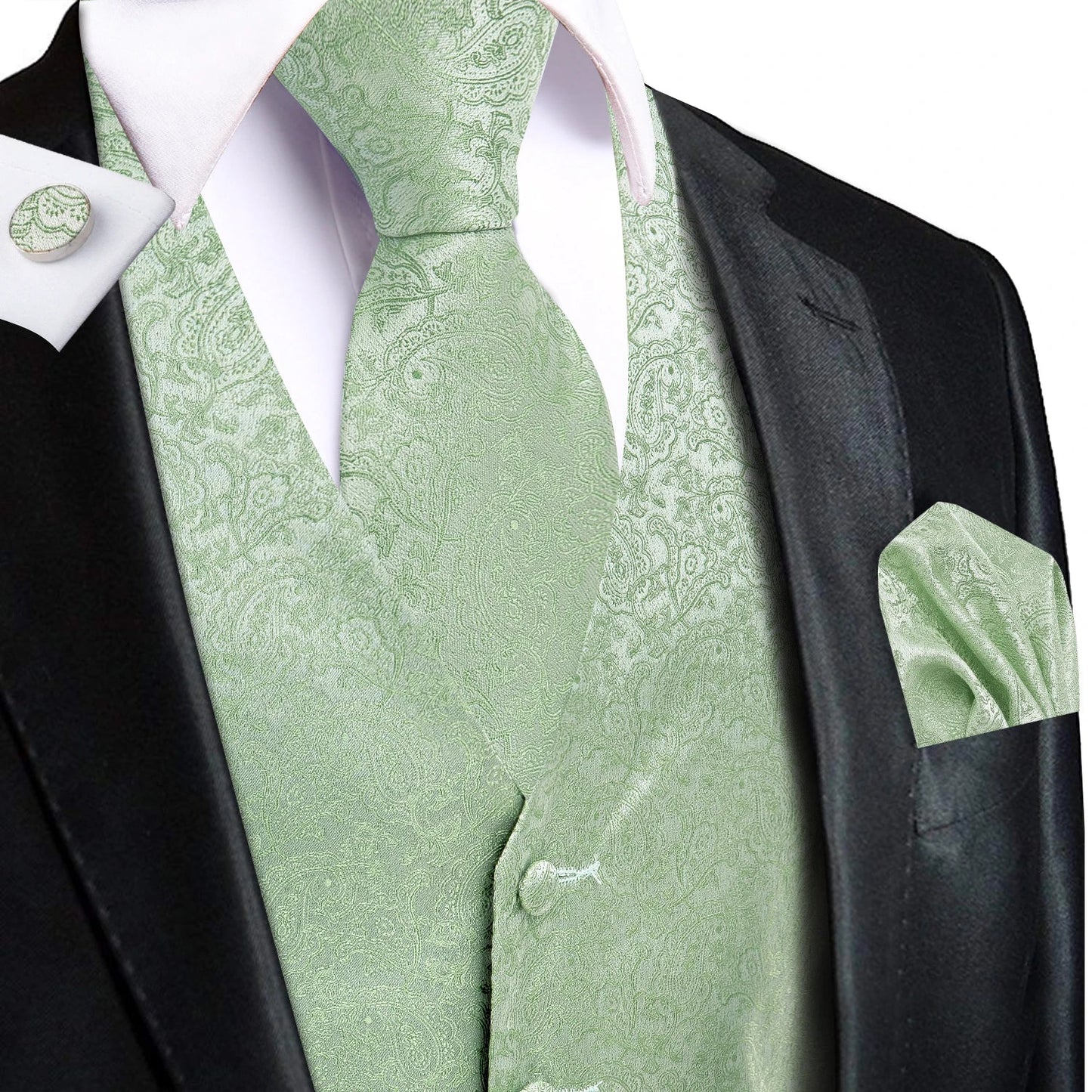 Men Paisley Print Vest Matching Set Waistcoat Tie Hanky Cufflinks Formal Wedding Party Gentleman Suit Accessories Kit