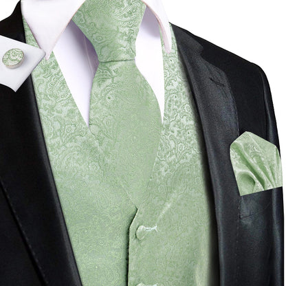 Men Paisley Print Vest Matching Set Waistcoat Tie Hanky Cufflinks Formal Wedding Party Gentleman Suit Accessories Kit