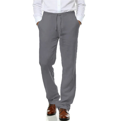 Men's Cotton Linen Suit Pants Casual Business Texture Cozy Trousers Straight Leg Old Money Man Vintage Lightweight Dress Pants