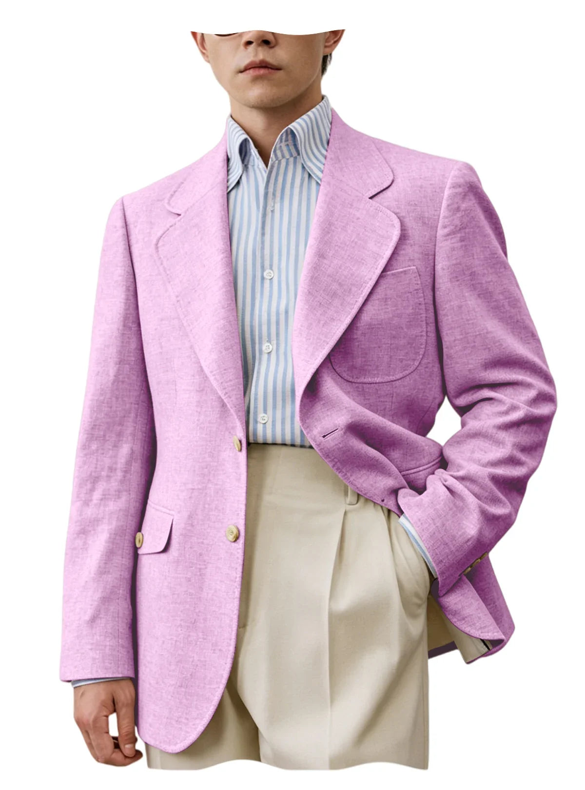 Men Natural Linen Blazer Suit Jacket Breathable Slim Fit Single Breasted Business Office Wedding Party Smart Casual Outerwear