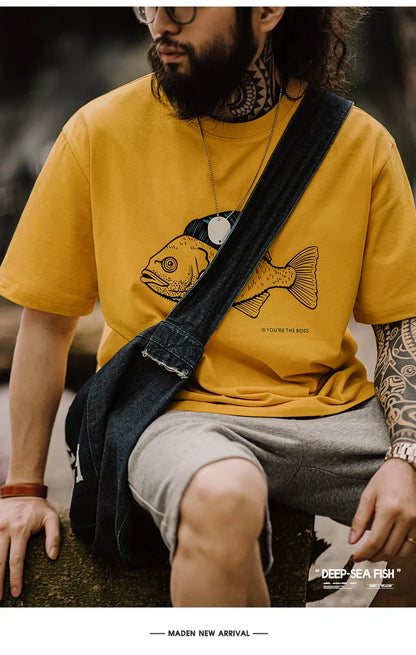 Vintage Flocked Print Short-sleeved T-shirts Animal Pattern Cotton Round Neck Tops for Men's Summer Casual Loose Fit Tee