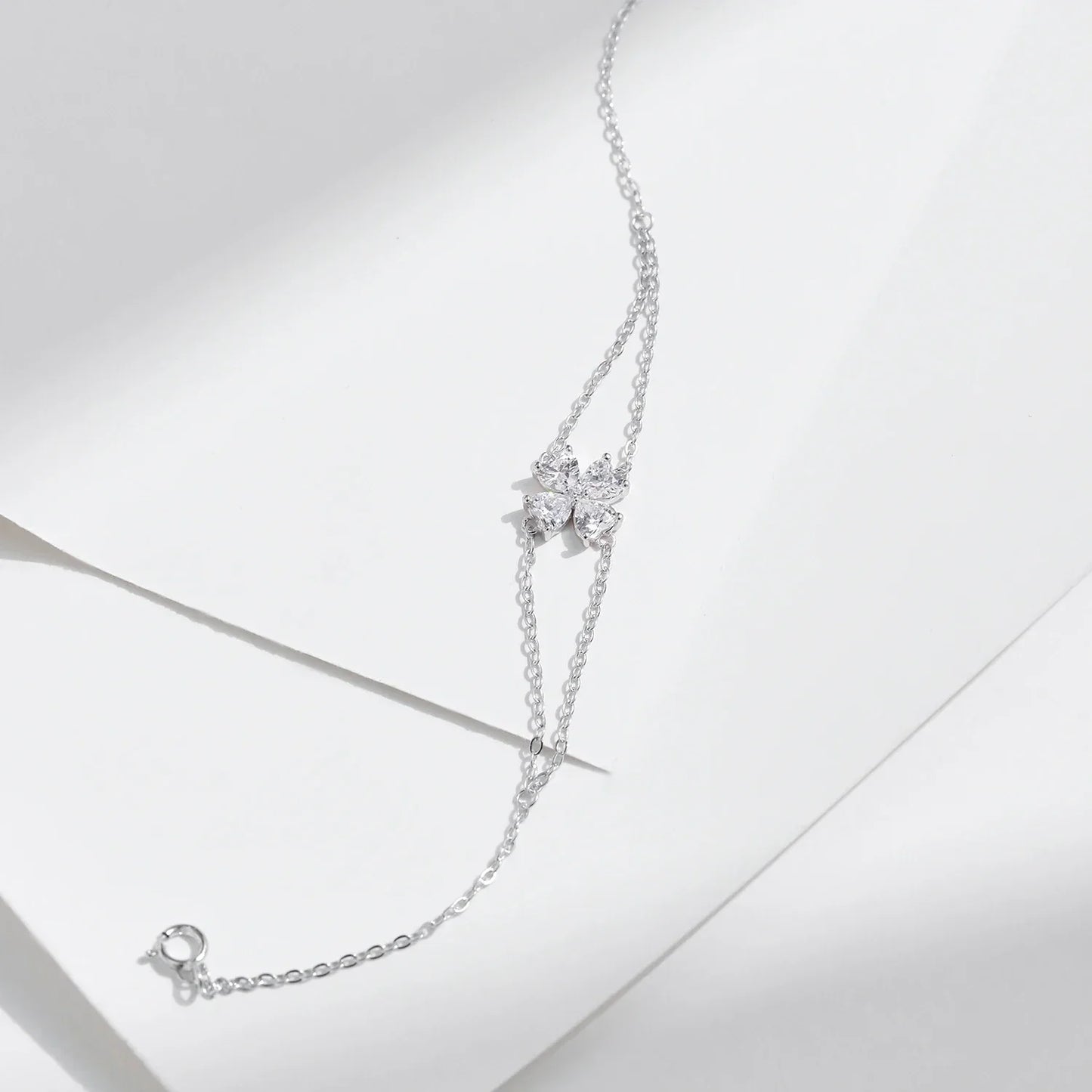 925 Sterling Silver Double Layer Flowers Hearts CZ Romantic Bracelet Luxury Adjustable Chain Link for Women Jewelry