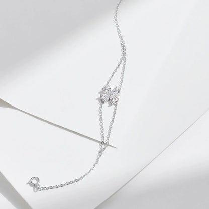 925 Sterling Silver Double Layer Flowers Hearts CZ Romantic Bracelet Luxury Adjustable Chain Link for Women Jewelry