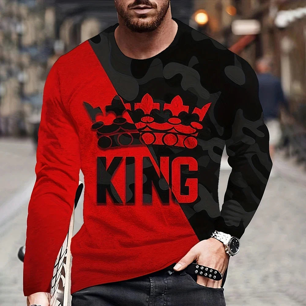 Vintage King King 3D Printed Summer Men's Round Neck T-Shirt Casual Long Sleeve Oversized T Shirt Fashion Pullover Menswear