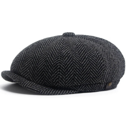 New Retro Herringbone Newsboy Cap For Men Autumn Winter Warm Beret Women Fashion Vintage Hat Hip Hop Female Flat Caps Berets