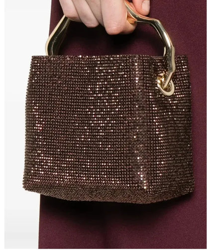 Luxury Satin Bucket Bag Women's Handbag Crystal Shiny Rhinestone Diamond Evening Bag Wedding Party Clutch Purse Crossbody Bag
