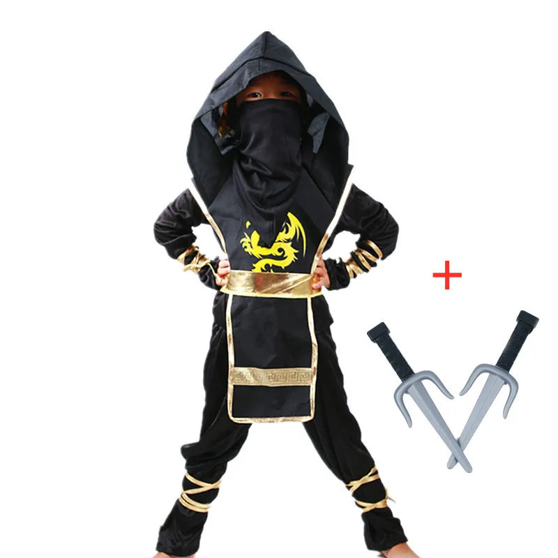 Authentic Kids Ninja Costume Set for Role Play and Cosplay, Ninja Clothes with Hood, Mask, Gloves and Throwing Stars