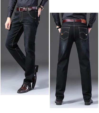 Classic Black Men's Jeans Straight Leg Baggy Plus Size Pants Wear Comfortable Dark Pants Thin Pants for Dad Gift Dad Pants