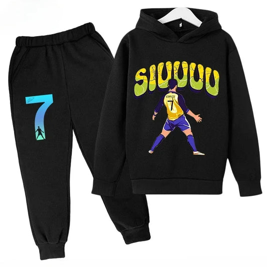 Quick-Dry CR7 Kids Tracksuit 7-13Y Ronaldo 7# Print Sports Outfit Breathable Fabric Active Wear Kids Boutique Clothes