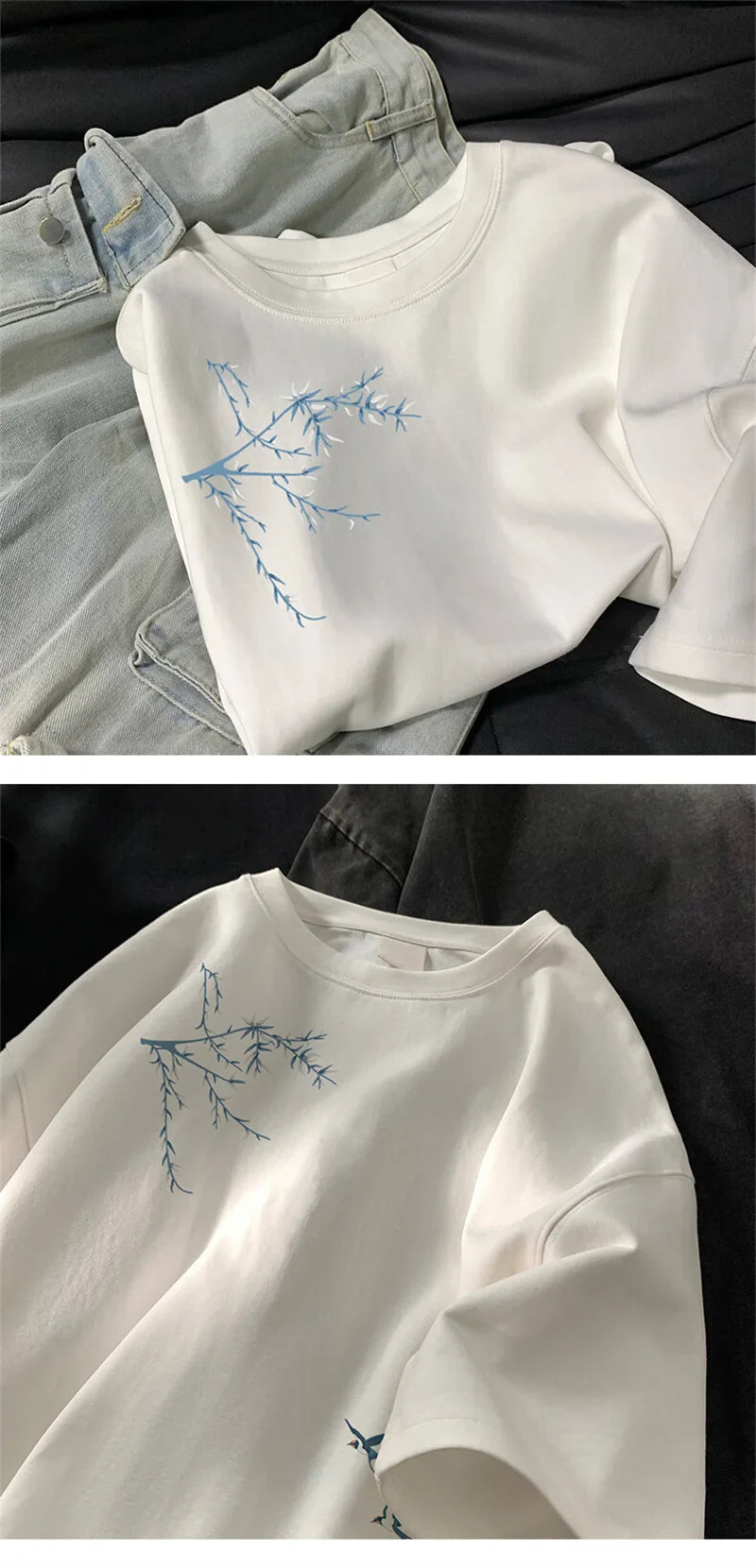Men's Oversized T-shirts Fashion White 5XL Cotton T Shirt for Men Casual Summer Wear Bird Print Tee Shirts Men Clothing